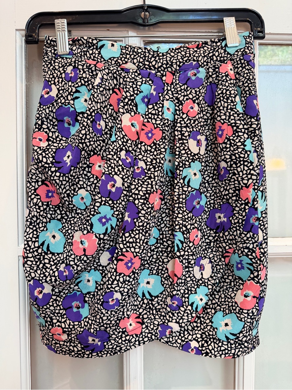 Yumi Kim Silk Floral Print Wrap Mini Skirt in Black Pink & Teal Size XS